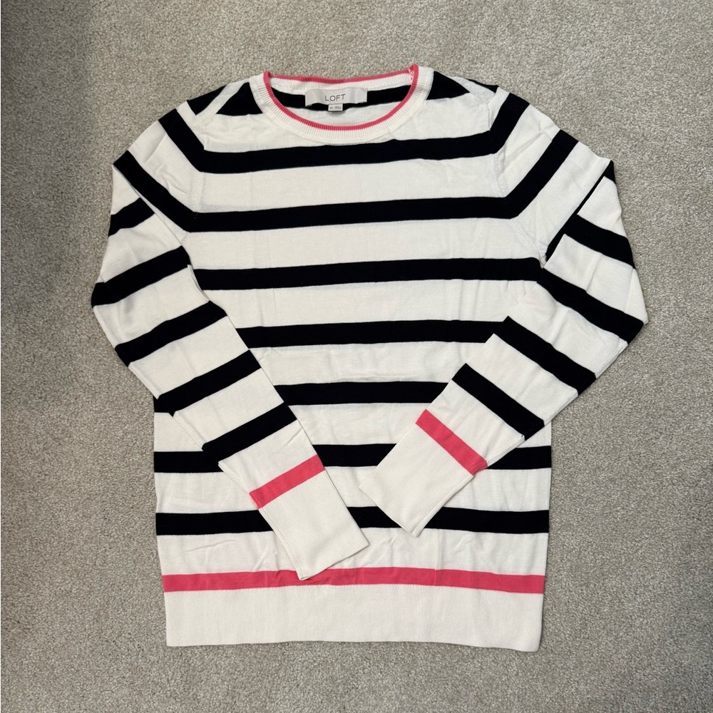 LOFT women’s Striped Sweater - Navy, White, and Pink